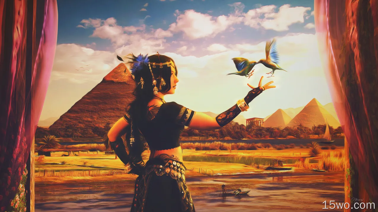 奇幻 Egyptian  埃及 Arabic 鸟 Dancer 沙漠 数字艺术 魔法 Nile 东方 金字塔 高清壁纸