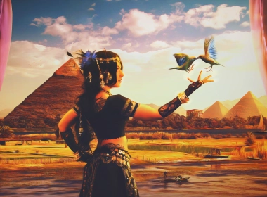 奇幻 Egyptian  埃及 Arabic 鸟 Dancer 沙漠 数字艺术 魔法 Nile 东方 金字塔 高清壁纸 3840x2160