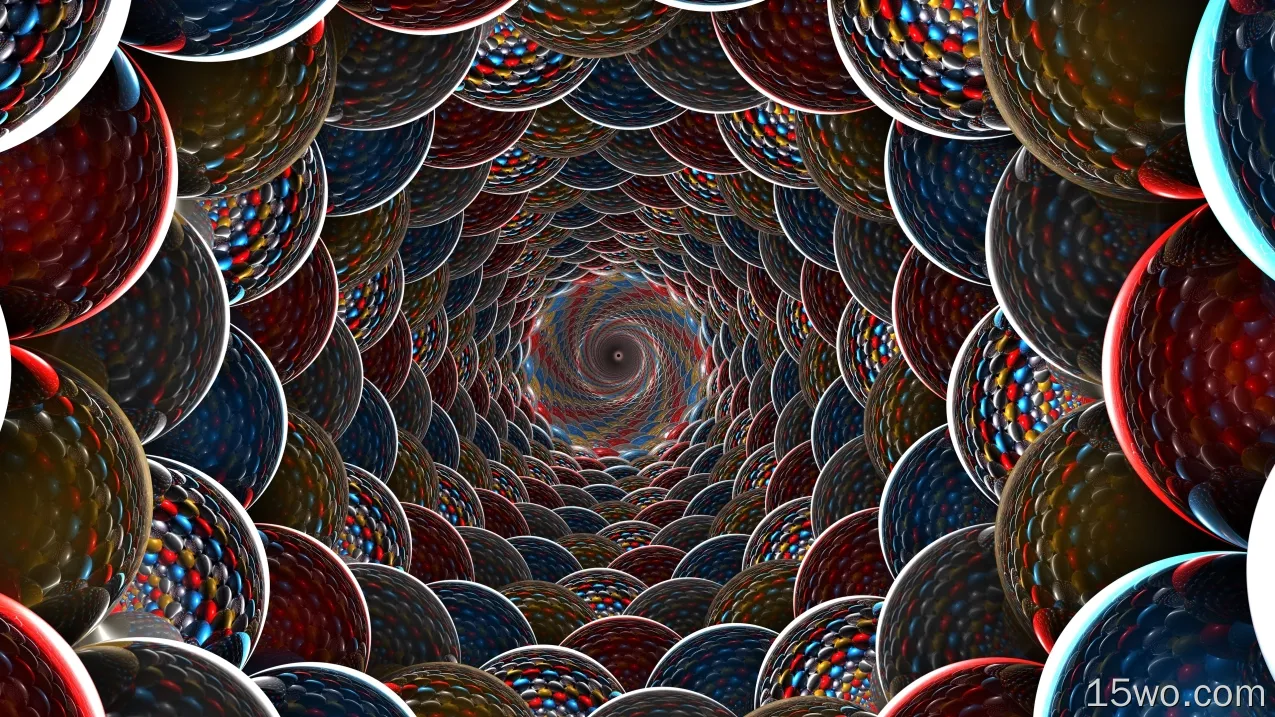 抽象 3D 蓝色 红色 色彩 Colorful 圆 球体 漩涡 数字艺术 CGI 高清壁纸