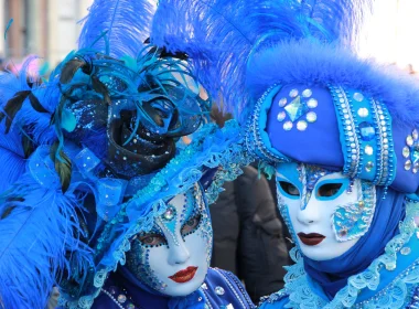 摄影 面具 蓝色 Venice carnival 羽毛 高清壁纸 3840x2160