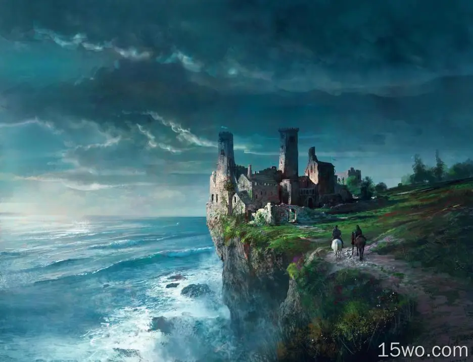 奇幻 城堡 Medieval 峭壁 Coast 海洋 高清壁纸