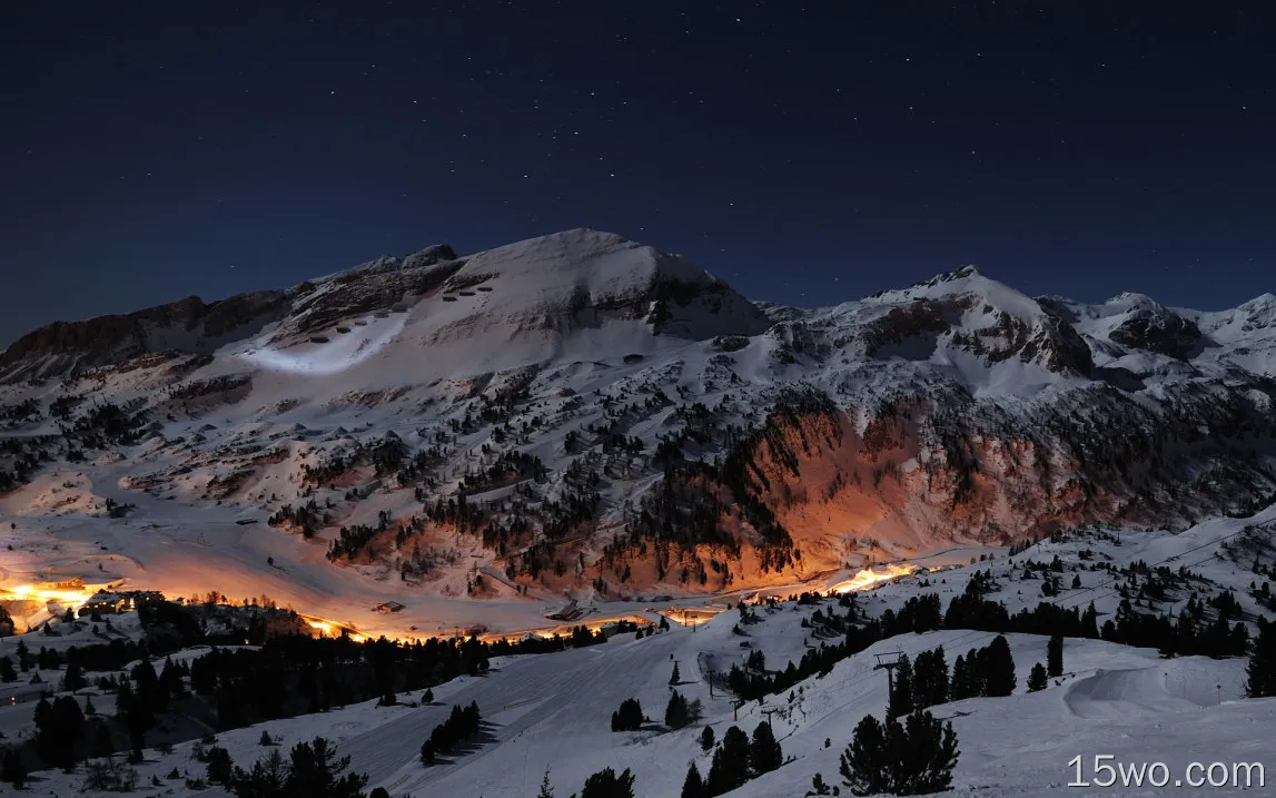 自然 山 风景 夜晚 天空 星空 奥地利 Snow 冬季 地球 村庄 光 高清壁纸
