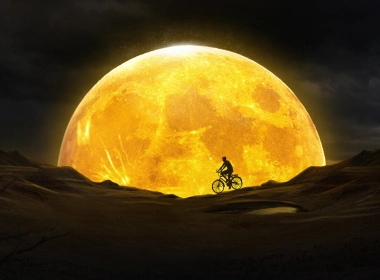 奇幻 Moon 月亮 自行车 夜晚 Man 高清壁纸 3840x2160