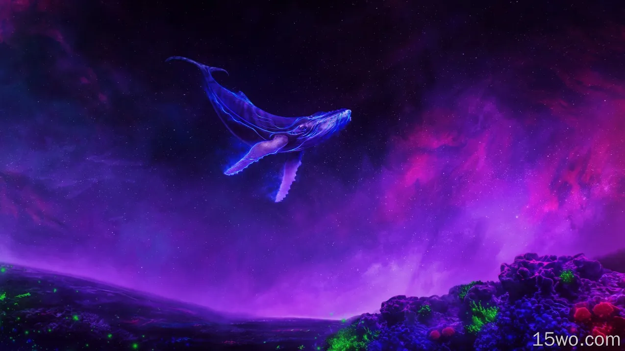奇幻 鲸 奇幻动物 天空 紫色 高清壁纸
