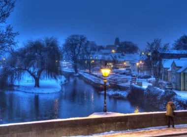 摄影 冬季 夜晚 桥 城镇 光 高清壁纸 3840x2160
