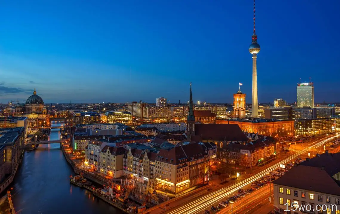 人造 Berlin 城市 德国 光 夜晚 高清壁纸