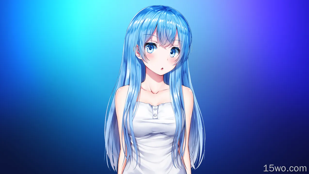 动漫 原创 Long Hair Anime 女孩 Blue Eyes Blue Hair 蓝色 高清壁纸