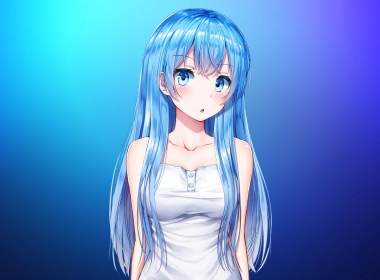 动漫 原创 Long Hair Anime 女孩 Blue Eyes Blue Hair 蓝色 高清壁纸 3840x2160