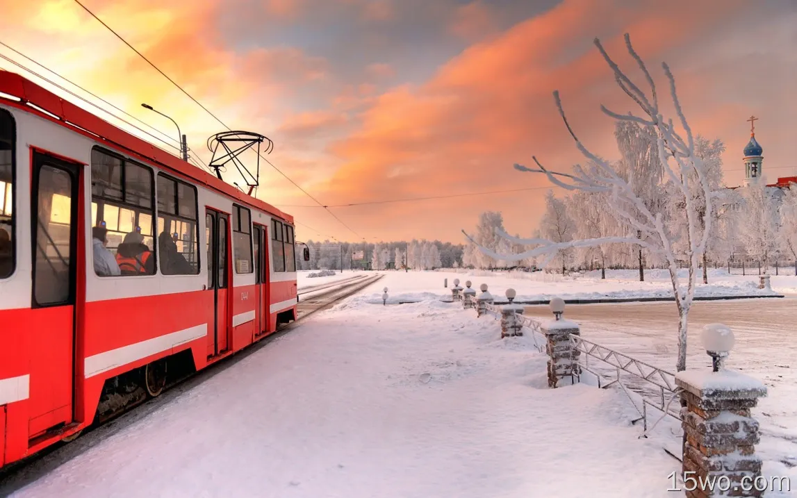 圣彼得堡，俄罗斯，电车，冬天，积雪
