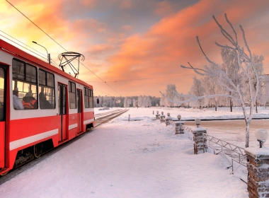 圣彼得堡，俄罗斯，电车，冬天，积雪 1920x1200