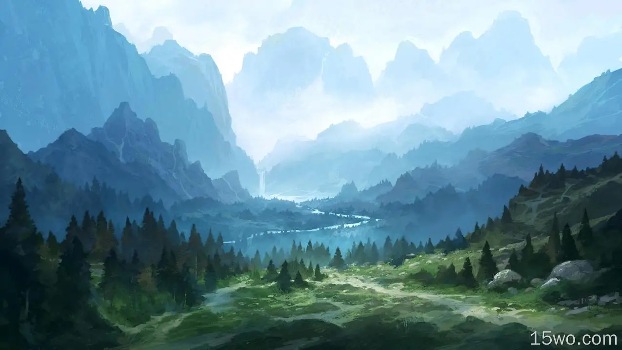 艺术 风景 森林 山 雾 高清壁纸