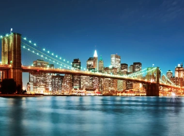 布鲁克林大桥，纽约，城市，夜晚的灯光 2560x1600