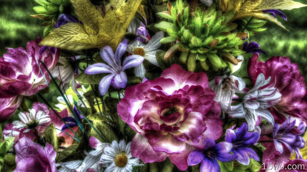 五颜六色的人造花卉，HDR风格