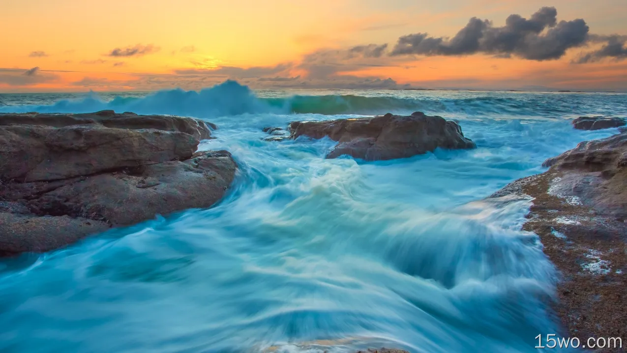 自然 海浪 日落 地球 海洋 岩石 高清壁纸