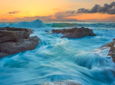 自然 海浪 日落 地球 海洋 岩石 高清壁纸 3840x2160