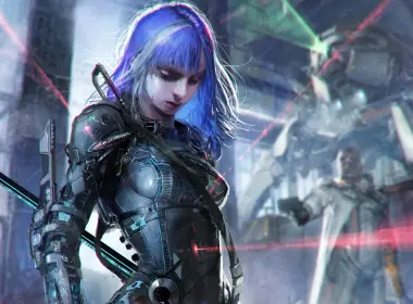 科幻 女战士 Woman Warrior Tears Blue Hair Armor 高清壁纸 3000x2519