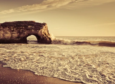 海滩，海，岩石，拱门，波浪 1920x1080