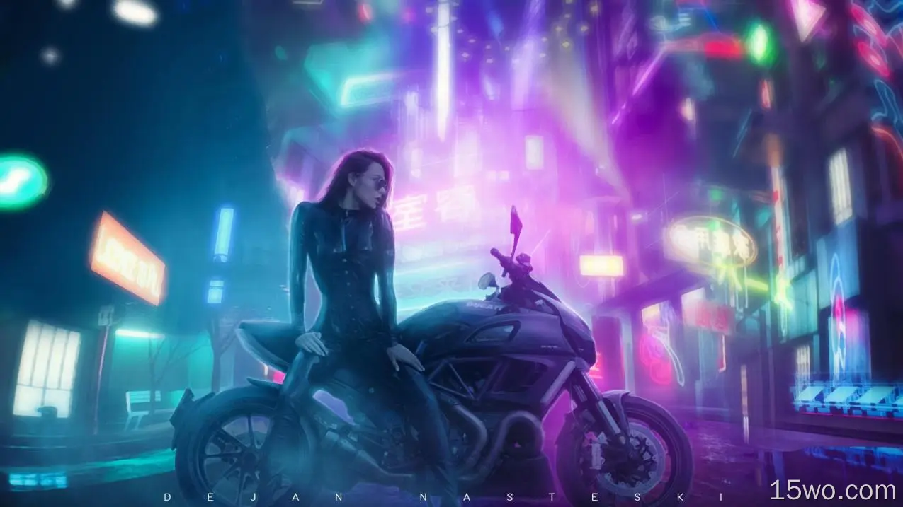 科幻 赛博朋克 Woman 女孩 摩托车 未来主义 高清壁纸