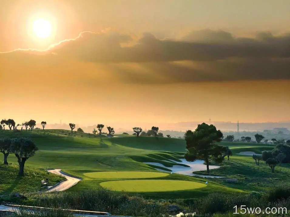 人造 Golf Course 高尔夫 树 天空 云 Sport Golf Green Fairway 幽径 高清壁纸