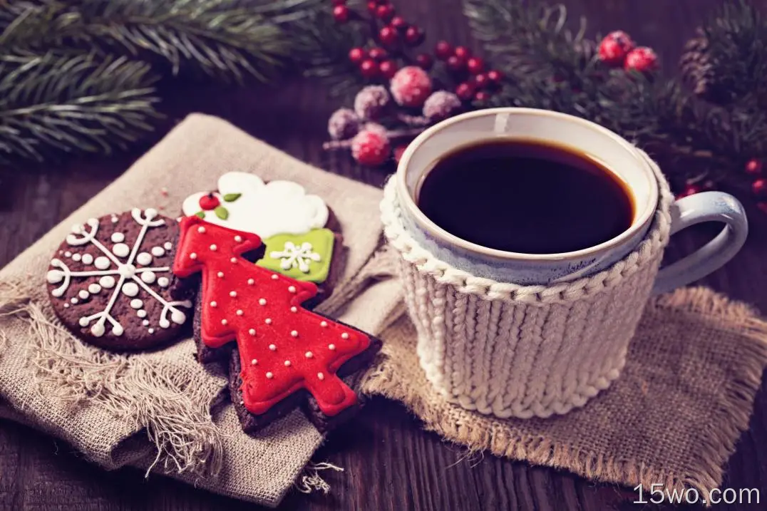 食物 咖啡 圣诞节 Christmas Tree 饼干 Gingerbread 高清壁纸
