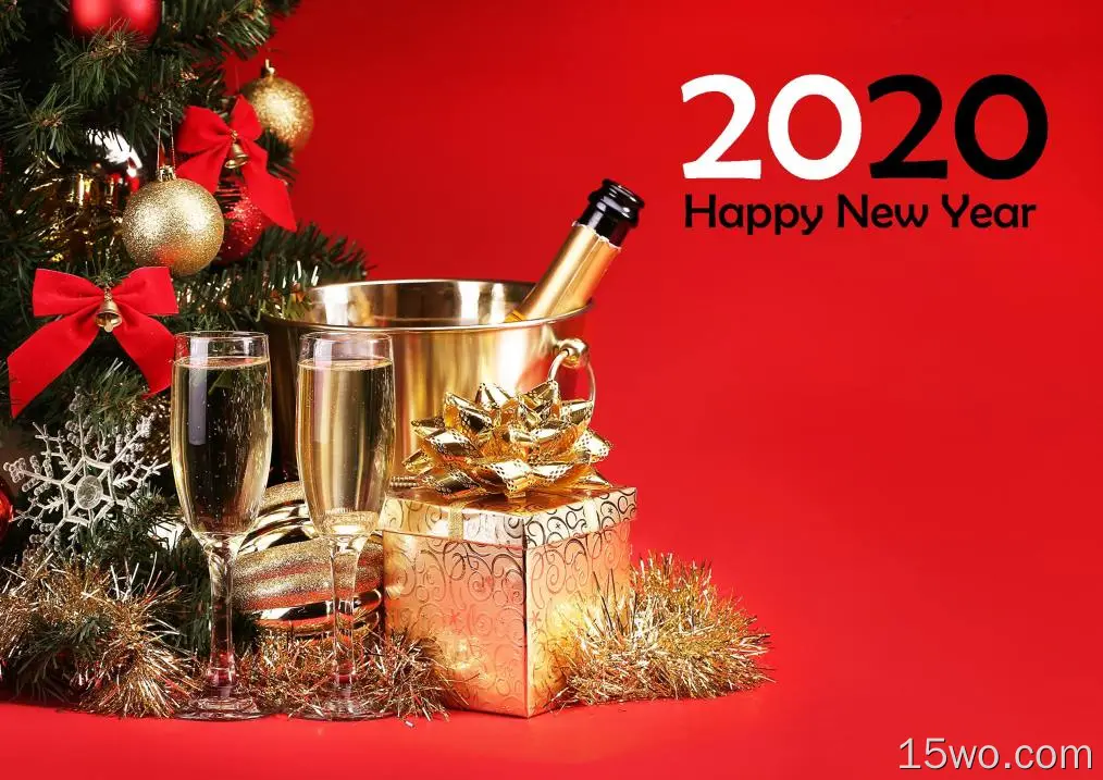 节日 New Year 2020 Happy New Year Champagne Christmas Ornaments 高清壁纸