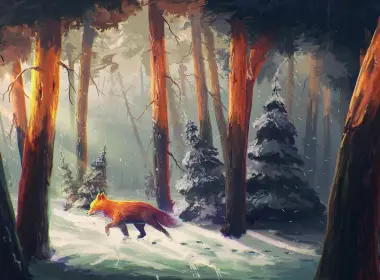 狐狸、散步、森林、雪、艺术品 3500x2238
