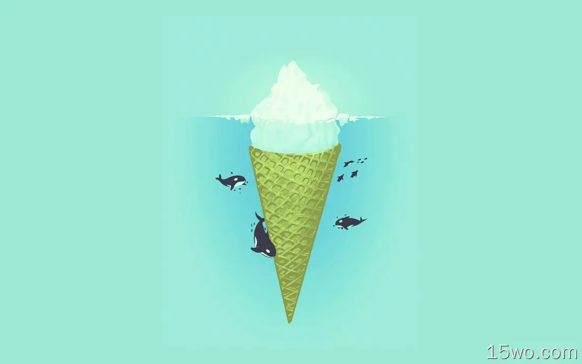ah80鲸鱼插图绿色海洋冰淇淋冰山