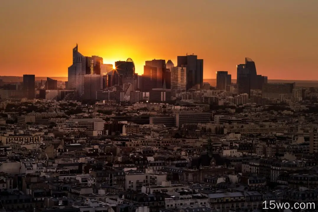 人造 巴黎 城市 法国 日落 建筑 摩天大楼 Cityscape 高清壁纸