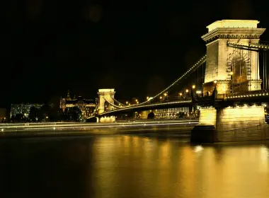 人造 Chain Bridge 桥 Danube River 夜晚 匈牙利 布达佩斯 高清壁纸 5760x3840
