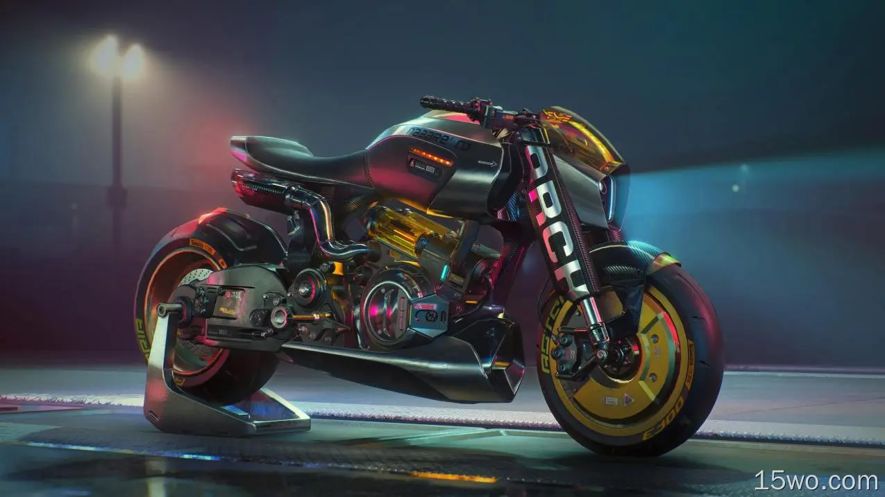 赛博朋克2077，未来摩托车，拱门nazare，科幻游戏，侧视