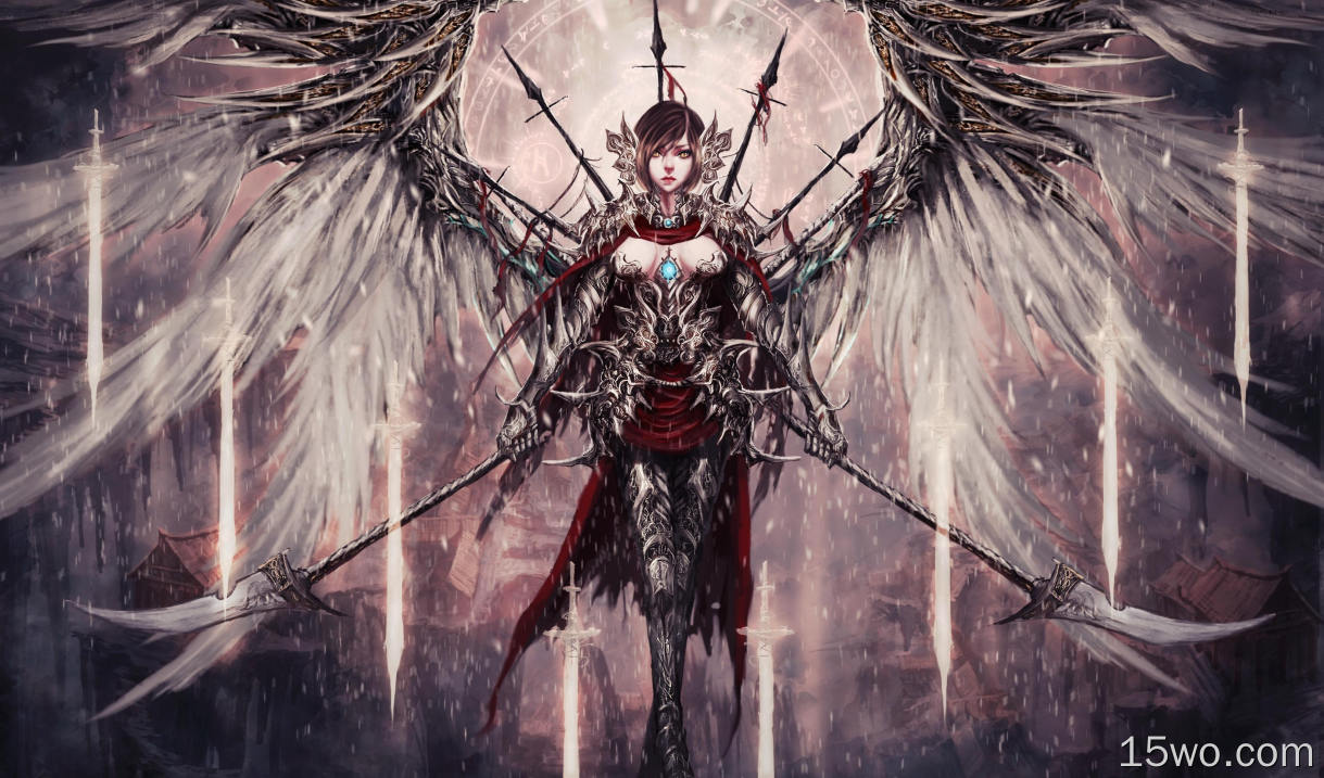 奇幻 战斗天使 天使 女孩 Wings Spear Armor 高清壁纸