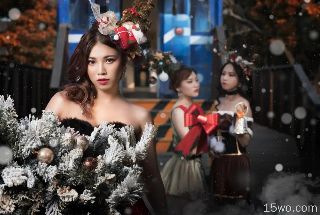 女性 亚洲 女孩 Woman 模特 Brunette 圣诞节 高清壁纸