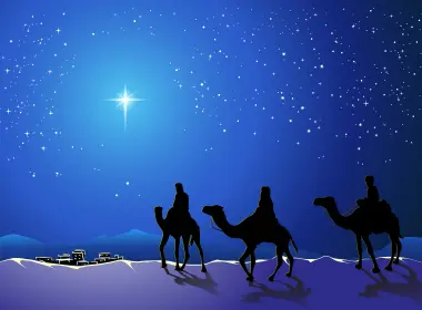 节日 圣诞节 The Three Wise Men 夜晚 蓝色 骆驼 城镇 星空 高清壁纸 6340x4500