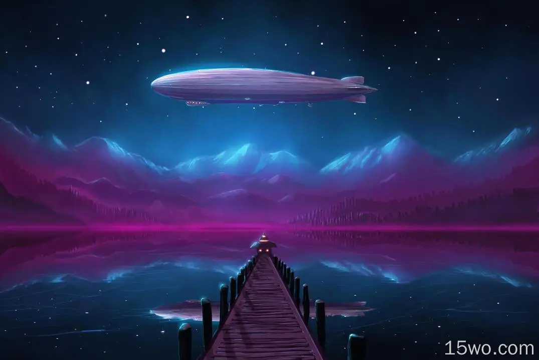 艺术 Lake 湖泊 码头 大自然 Zeppelin 夜晚 山 倒影 高清壁纸