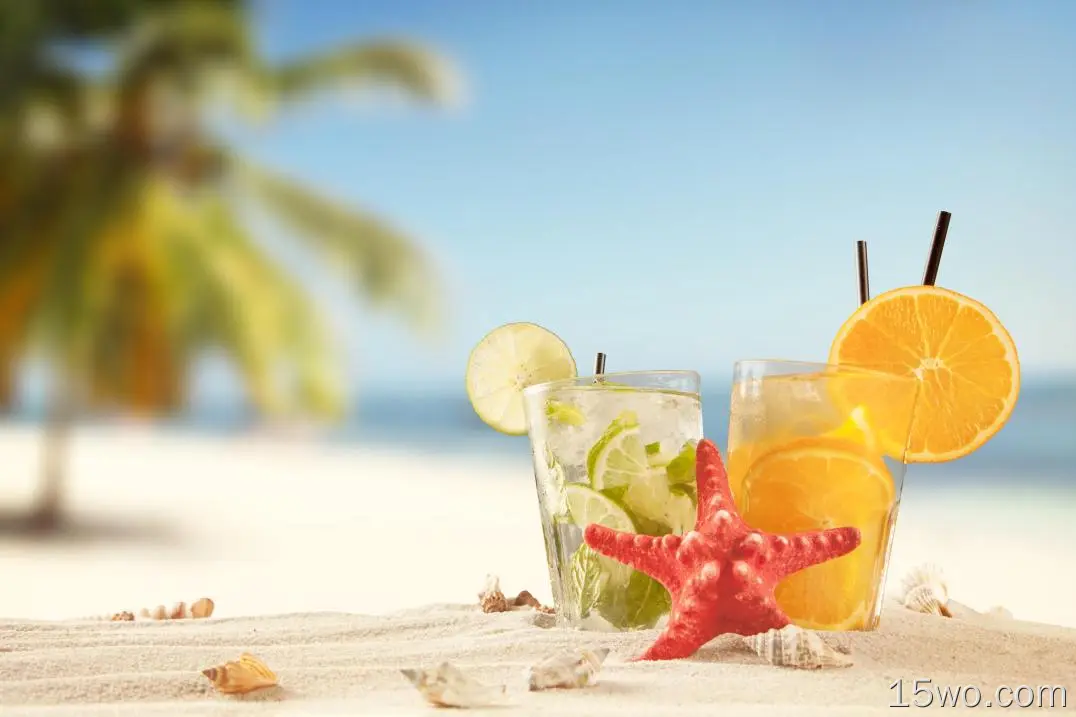 夏天 沙滩 橙汁 果汁