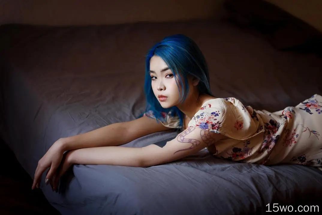 女性 亚洲 Blue Hair 模特 Woman 文身 女孩 高清壁纸