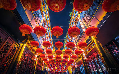 中国，节日，灯笼，装饰，灯光，天空 5120x3200