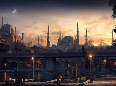 奇幻 城市 桥 建筑 Constantinople 清真寺 高清壁纸 2560x1165