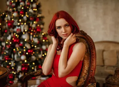 女性 模特 Red Hair Woman 女孩 Depth Of Field Blue Eyes Red Dress 高清壁纸 2560x1440