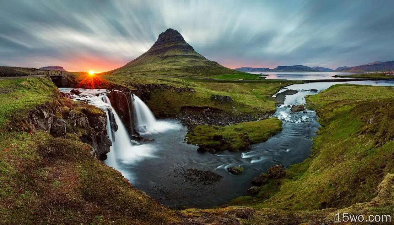 自然 瀑布 山 Panorama 冰岛 Kirkjufell 大自然 河流 高清壁纸