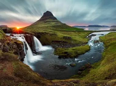 自然 瀑布 山 Panorama 冰岛 Kirkjufell 大自然 河流 高清壁纸 7512x4291