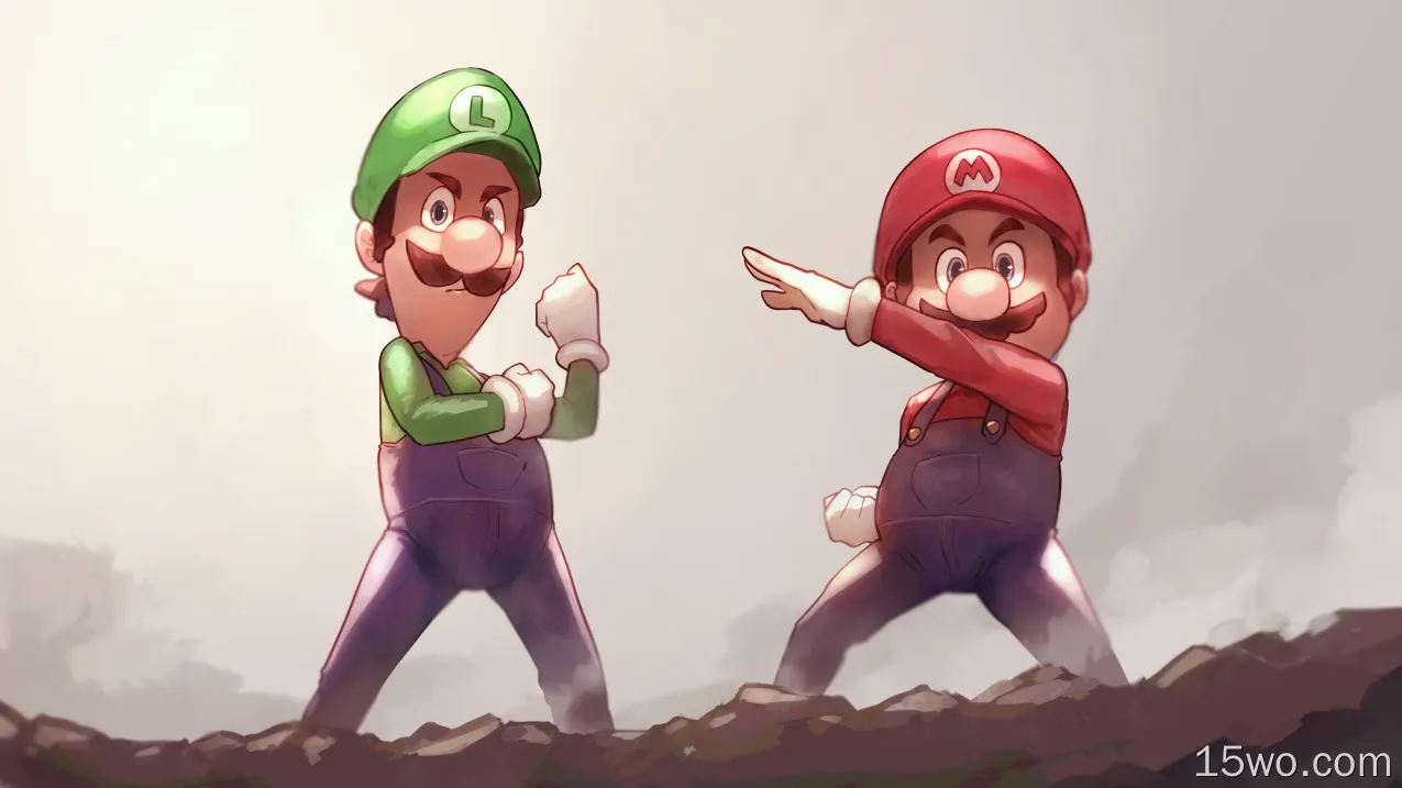 Mario,Luigi,Mario Bros.,simple background,hat,looking at viewer,moustache,gloves