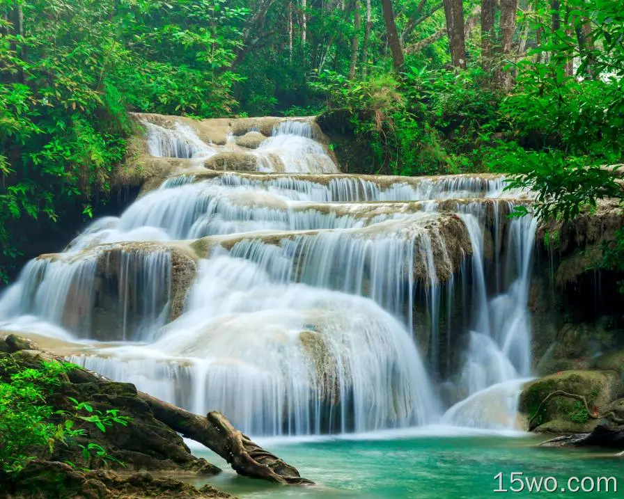 自然 瀑布 地球 泰国 森林 绿色 高清壁纸