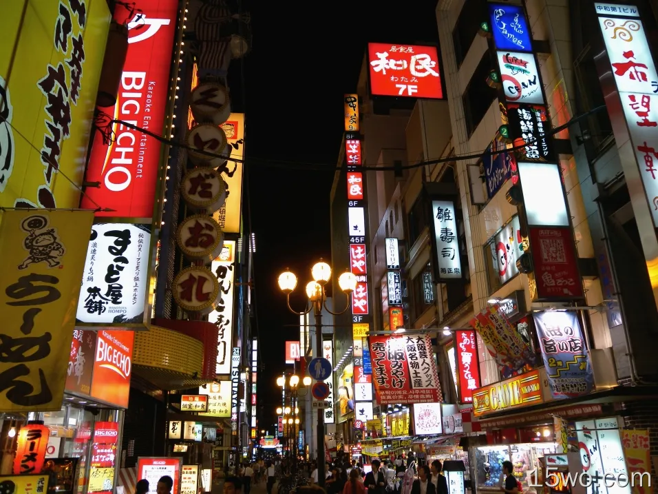 日本，大阪，夜晚，市场，小贩，人们，城市
