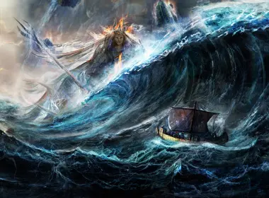 奇幻 Poseidon Deity 海洋 船 海浪 高清壁纸 5000x2700