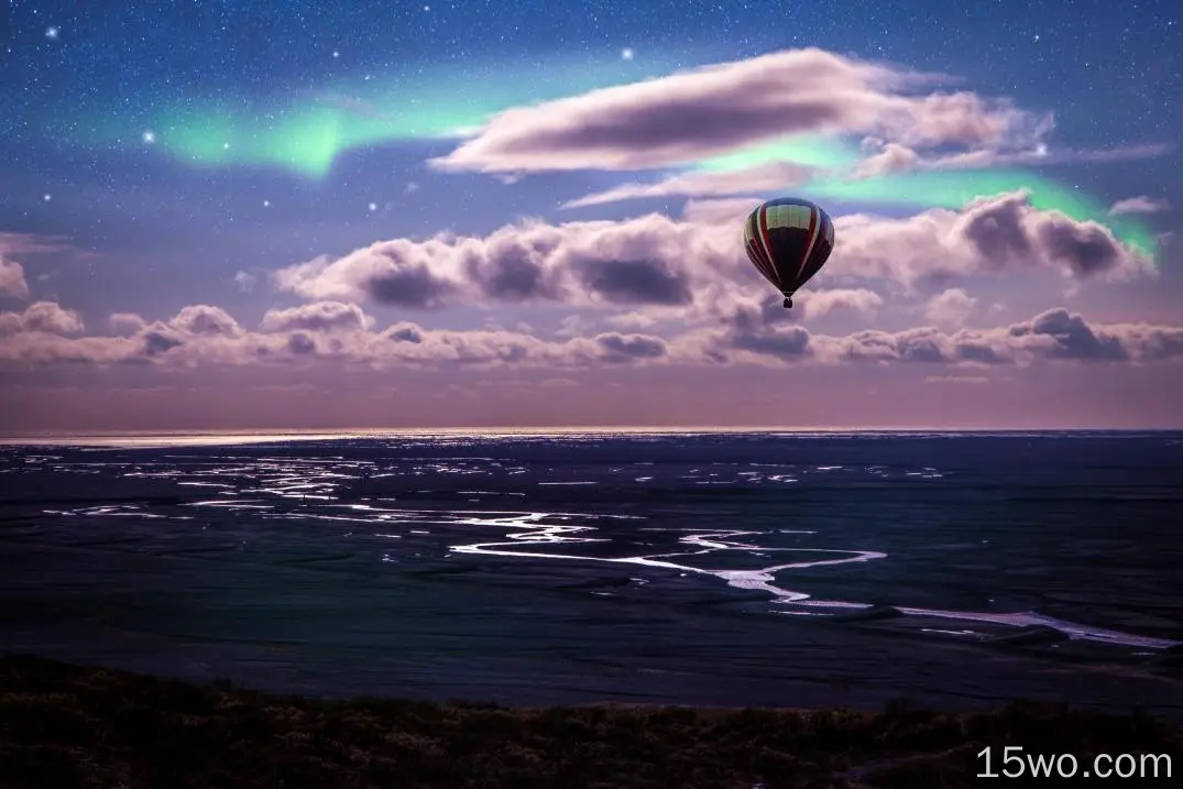 座驾 热气球 交通工具 海洋 云 天空 暮光之城 日落 紫色 Sea 星空 Horizon 高清壁纸