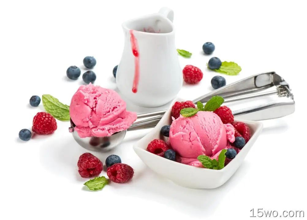 食物 冰淇淋 静物 浆果 树莓 蓝莓 高清壁纸