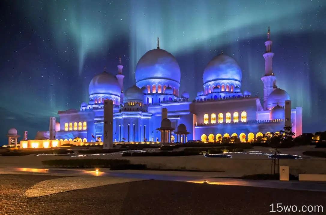 宗教 阿布扎比大清真寺 清真寺 夜晚 阿拉伯联合酋长国 Dome Abu Dhabi 建筑 高清壁纸