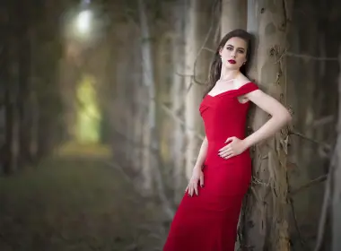 女性 模特 Woman 女孩 Depth Of Field Red Dress Brunette Lipstick 高清壁纸 7259x4839