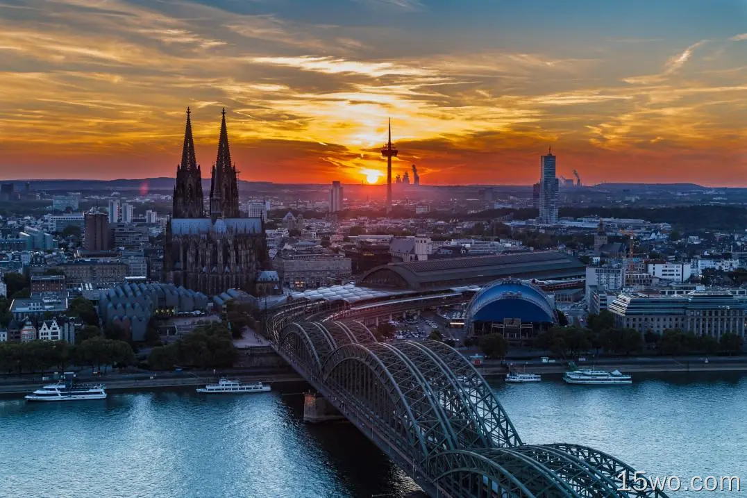 人造 Cologne 城市 德国 日落 桥 河流 高清壁纸